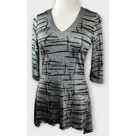 Joseph Ribkoff Silver Metallic Black Abstract Art Tunic Top Women's Size 10 - Picture 10 of 14